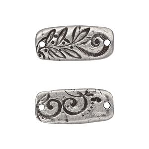 Link, TierraCast®, "Vida Mas Dulce" collection, antiqued pewter (tin-based alloy), 23.5x11mm two-sided rectangle with flora design. Sold per pkg of 2.