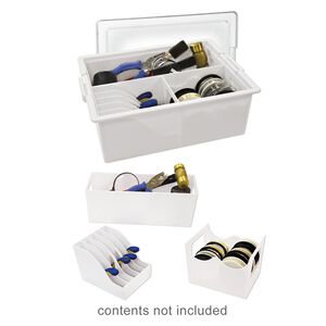 Organizer, Tool & Spool Bin™, Bead Storage Solutions™, plastic, clear and opaque off-white, 13-3/4 x 10-1/2 x 5 inches with removable caddies. Sold per 5-piece set.