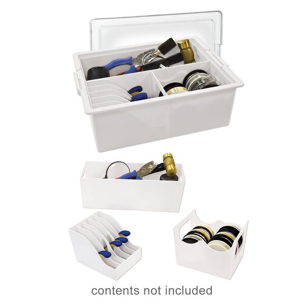 Organizer, Tool & Spool Bin™, Bead Storage Solutions™, plastic, clear and opaque off-white, 13-3/4 x 10-1/2 x 5 inches with removable caddies. Sold per 5-piece set. image number 0