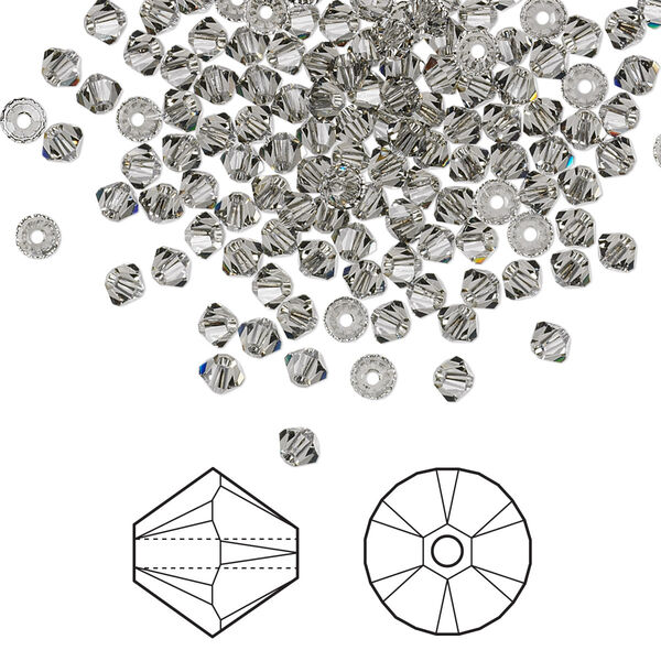 Bead 48pk black diamond, Crystal Passions® 3mm bicone 5328 image number 0