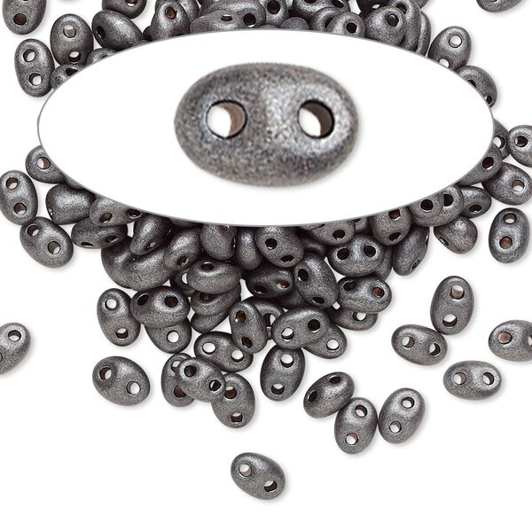Seed bead, Preciosa Twin™ Czech glass, pkg/50g, 5x2.5mm oval, opaque dark brown terra pearl black, (28918). image number 0
