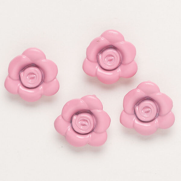 Charm, "pewter" (zinc-based alloy) and enamel, pink, 13-14mm flower with hidden loop. Sold per pkg of 4. image number 0