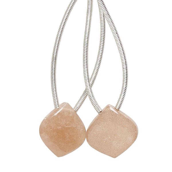 Peach moonstone 1pkg2, hand-cut top-drilled puffed teardrop bead natural B grade, 14x14mm image number 0
