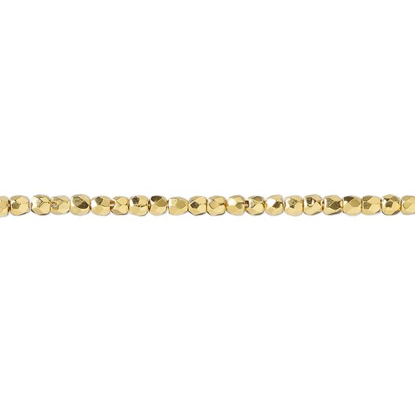 Bead, fire-polished, 14Kt gold-plated glass, opaque clear, 2mm faceted round. Sold per 1 mass, approximately 1,200 beads. image number 0