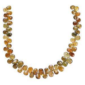 Amber-green tourmaline 1pkg1, hand-cut top-drilled faceted teardrop bead natural 8 inch 7x5mm-8x6mm