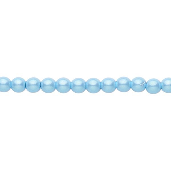 Bead, Czech pearl-coated glass druk, opaque iridescent aqua, 4mm round. Sold per 15-1/2" to 16" strand. image number 0