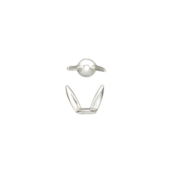 Bead cap, Amoracast®, sterling silver, 8x6mm bunny ears, fits 6-8mm bead. Sold individually. image number 0