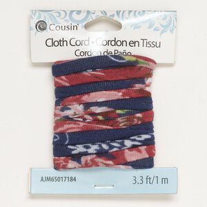 Cord, cloth, navy blue / pink / mixed colors, 5mm flat round with flower print. Sold per 1-meter section.