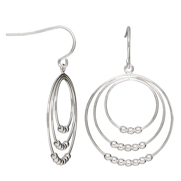Earring, sterling silver, 39.5mm hoop with 3 rings and 2mm round. Sold per pair. image number 0