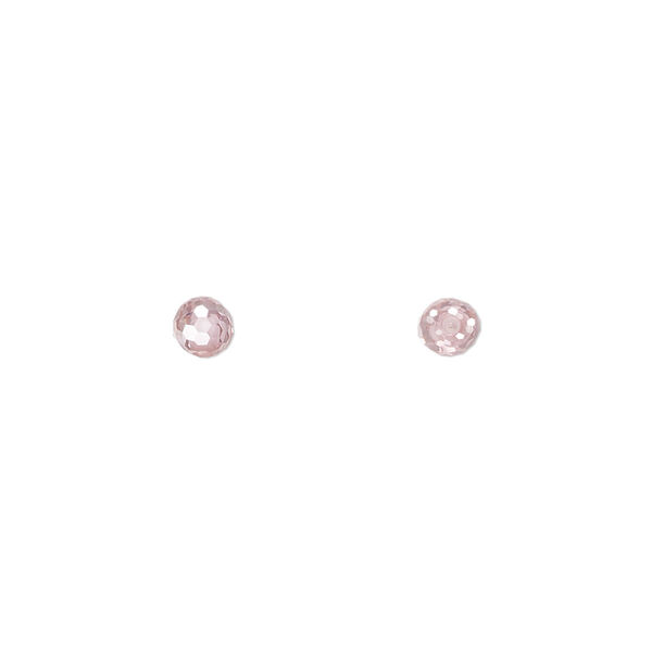 Bead, cubic zirconia, pink, 4mm half-drilled faceted round. Sold per pkg of 4. image number 0