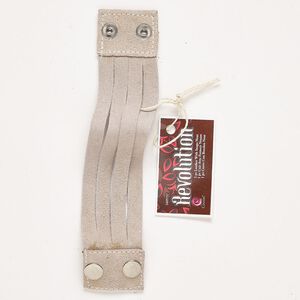 Leather / steel 1pkg1, bracelet / snap closure grey / silver-finished 8 inch / 39mm wide