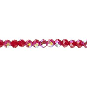 Bead 1pk 32 facets opaque red AB, Celestial Crystal® 4mm round 15.5-16 inch