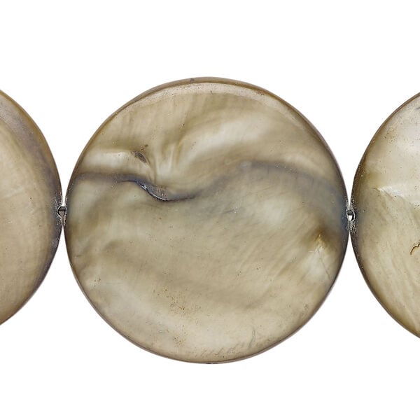 Mother-of-pearl shell 1pkg1, puffed flat round bead 15 inch slate 29-30mm image number 0