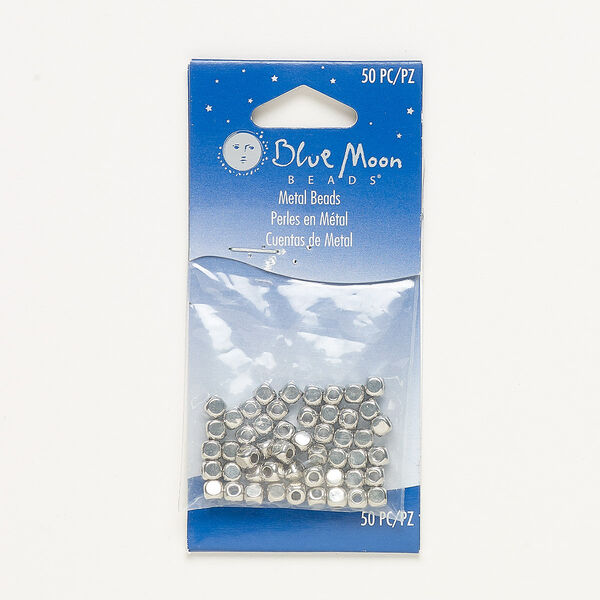Bead, silver-finished "pewter" (zinc-based alloy), 4mm rounded cube. Sold per pkg of 50. image number 0