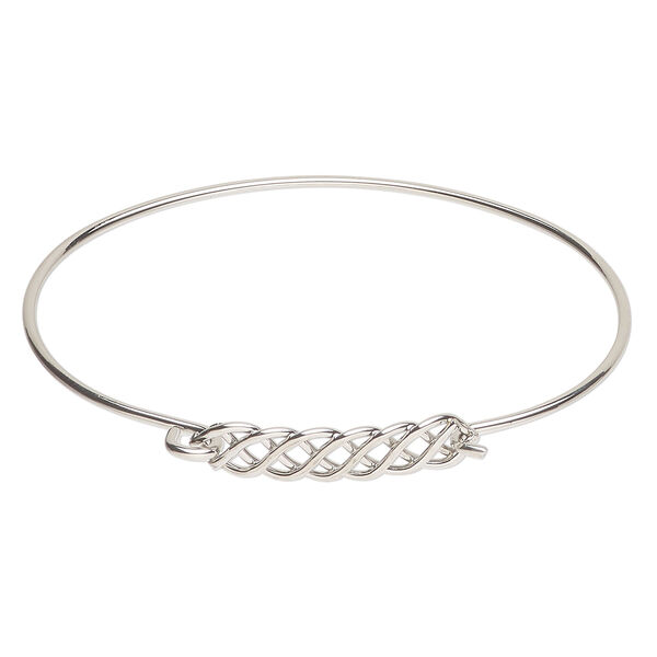 Bracelet, bangle 1pkg1, silver-finished steel, woven, 7 inches with hook closure. image number 0