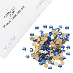 Sew-on 288pk sapphire, vintage Preciosa Czech crystal 6mm round