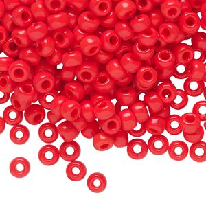 Seed bead, Miyuki, glass, pkg/250g, #6 rocaille, opaque vermillion red, (RR-407).