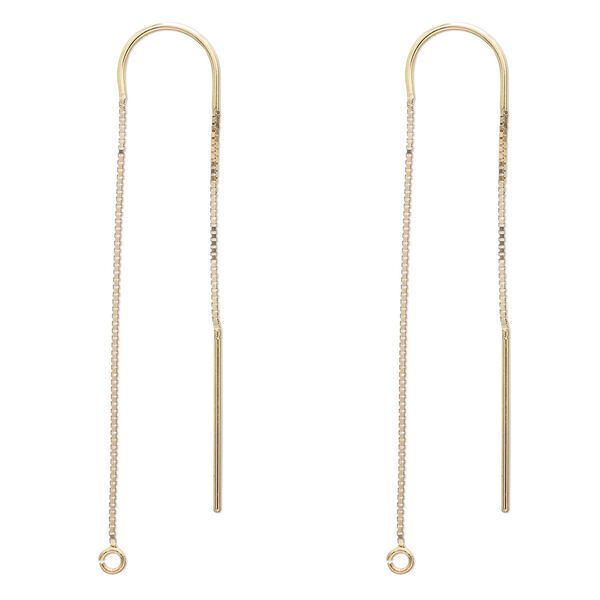 Ear thread 1pkg2 14Kt gold, 3.5 inch box chain / open loop, 1 pair image number 0