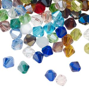 Bead 1pkg1 glass, 5-6mm faceted bicone, 1 ounce mix opaque to transparent mixed colors