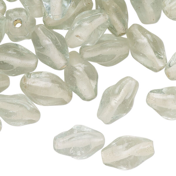 Bead, lampworked glass, clear, 12x8mm-13x9mm double cone. Sold per 2-ounce pkg, approximately 60 beads. image number 0
