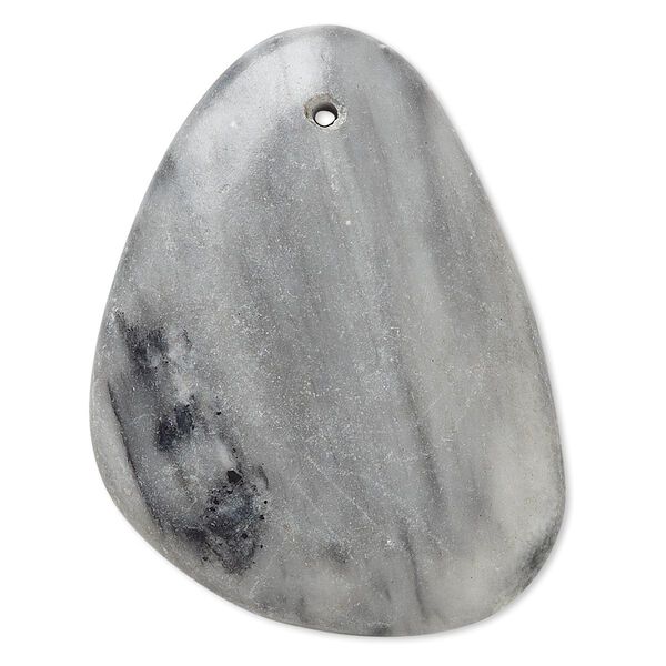 Focal, black and grey marble (natural), 41x33mm-45x36mm puffed freeform with flat back, C grade, Mohs hardness 3. Sold individually. image number 0