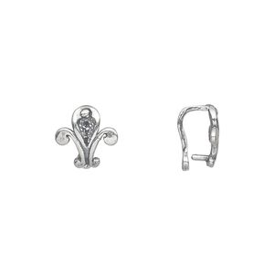 Bail, JBB Findings, peg with eye, antiqued sterling silver, 10mm fleur-de-lis, 7mm grip length. Sold individually.