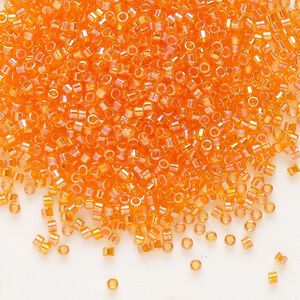 Seed bead, Delica®, glass, pkg/7.5g, #11 round, translucent rainbow orange (DB-0151).