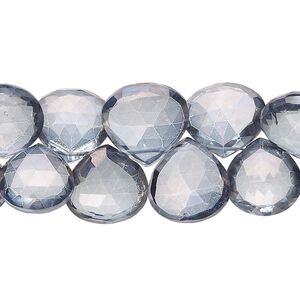 Quartz crystal 1pkg1, hand-cut top-drilled faceted puffed teardrop bead 7 inch 9-13mm