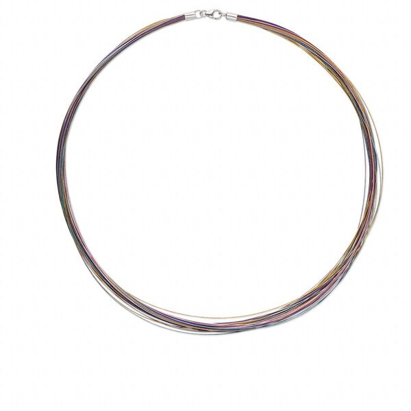 Necklace, sterling silver and nylon-coated stainless steel, multicolored, 48-50 strand, 18 inches with lobster claw clasp. Sold individually. image number 0