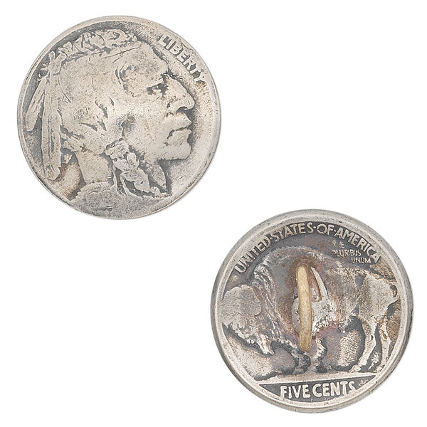 Button, nickel, 20mm buffalo nickel. Sold individually. image number 0