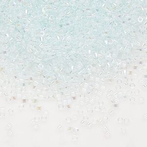 Seed bead, Delica®, glass, pkg/7.5g, #11 round, translucent pale aqua-lined rainbow crystal clear (DB-0083).