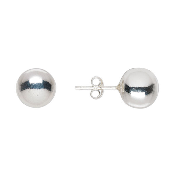 Earstud, sterling silver, 10mm ball with post. Sold per pair. image number 0