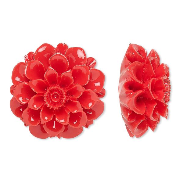 Embellishment, resin, red, 28mm undrilled flower. Sold individually. image number 0
