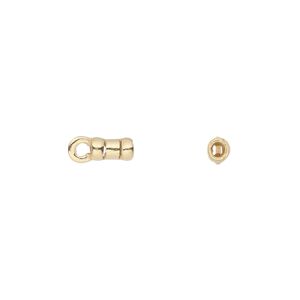 Crimp end, JBB Findings, gold-plated pewter (tin-based alloy), 6x3mm tube with loop, 1.75mm inside diameter. Sold per pkg of 4.