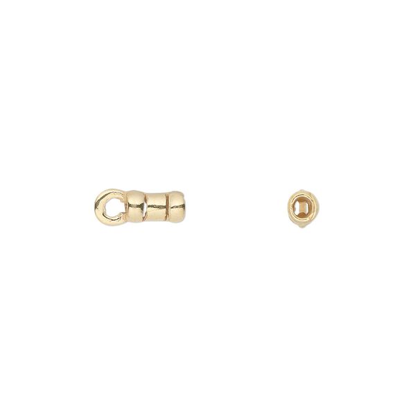 Crimp end, JBB Findings, gold-plated pewter (tin-based alloy), 6x3mm tube with loop, 1.75mm inside diameter. Sold per pkg of 4. image number 0