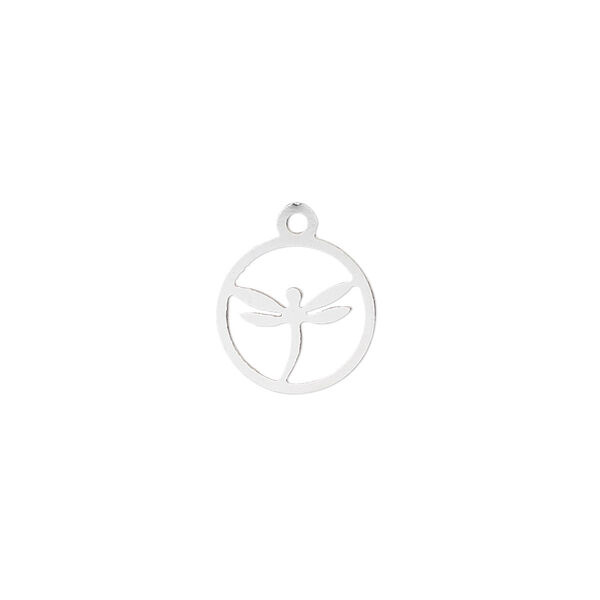 Drop, Lazer Lace™, stainless steel, 12mm double-sided flat round with cutout dragonfly. Sold per pkg of 4. image number 0