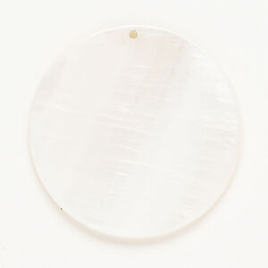 Focal, mother-of-pearl shell (bleached), 35mm top-drilled flat round, Mohs hardness 3-1/2. Sold individually.