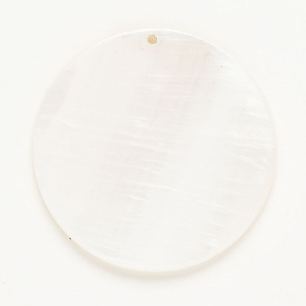 Focal, mother-of-pearl shell (bleached), 35mm top-drilled flat round, Mohs hardness 3-1/2. Sold individually. image number 0