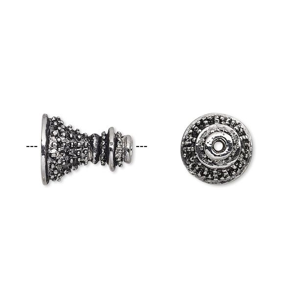 Cone, antique silver-plated bronze, 14x11mm textured, 8.5mm inside diameter. Sold individually. image number 0