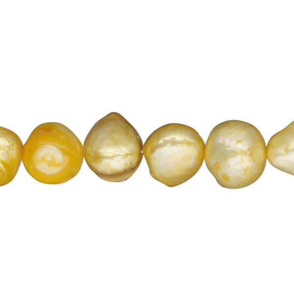 Pearl, cultured freshwater (dyed), gold, 9x7mm-15x11mm top-drilled baroque, D- grade, Mohs hardness 2-1/2 to 4. Sold per 15-inch strand. image number 0