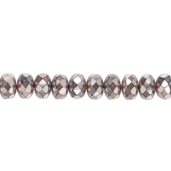 Bead, Czech fire-polished glass, opaque copper carmen, 7x5mm faceted rondelle. Sold per 15-1/2" to 16" strand. image number 0
