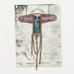 Focal, resin and antique copper-finished "pewter" (zinc-based alloy), 3-1/2 x 1/2 inch rectangle. Sold individually.