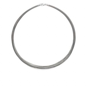 Necklace, nylon-coated stainless steel and imitation rhodium-plated sterling silver, silver, 48-50 strand, 15" to 16". Sold individually.