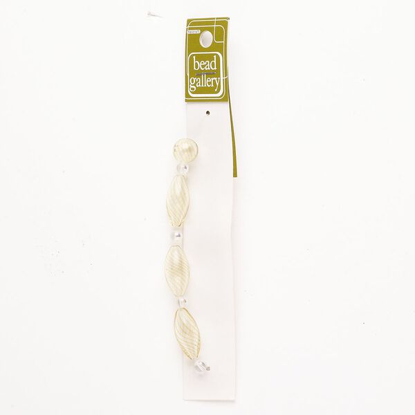 Bead 1pkg4 handblown glass, 25x11mm-25x12mm oval / 12mm round / line design, assortment transparent clear / brown image number 0