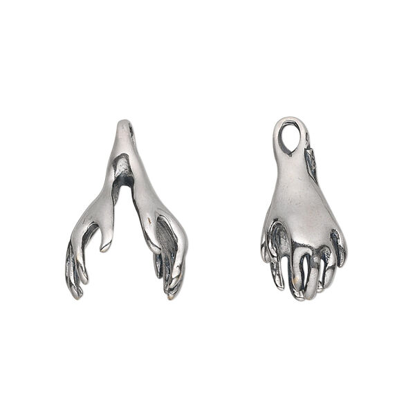 Charm, antiqued sterling silver, 19x12mm hands, fits 10mm bead. Sold individually. image number 0