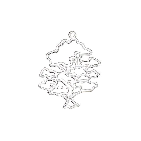 Charm Amoracast® 1pkg1 sterling silver, 22x20mm 2-sided cutout oak tree image number 0