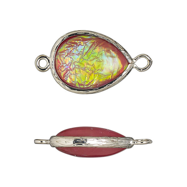 Link, Opalized Ice™, "opal" (resin) and imitation rhodium-finished brass, opaque light purple, 19.5x15mm double-sided teardrop. Sold per pkg of 4. image number 0