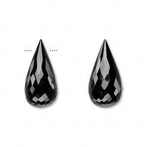 Black spinel 1pkg2, hand-cut top-drilled faceted briolette bead natural 20x10mm