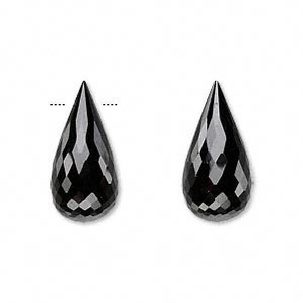 Bead, black spinel (natural), 20x10mm hand-cut top-drilled faceted briolette, B grade, Mohs hardness 8. Sold per pkg of 2. image number 0