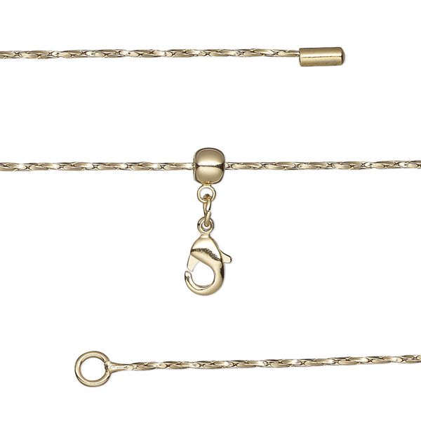 Chain, silicone and gold-finished brass, 0.9mm twisted Boston link, adjustable from 16 to 23-1/2 inches with lobster claw clasp and adjustable slider bead. Sold individually. image number 0